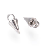 Tarnish Resistant 304 Stainless Steel Pendants, Spike/Cone, Stainless Steel Color, 7.5x3mm, Hole: 1.8~2mm, 100pc/Set