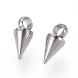 Tarnish Resistant 304 Stainless Steel Pendants, Spike/Cone, Stainless Steel Color, 7.5x3mm, Hole: 1.8~2mm, 100pc/Set