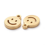 Ion Plating(IP)  304 Stainless Steel Charms, Cut-Out, Manual Polishing, Hollow, Flat Round with Smile, Real 18K Gold Plated, 8x6x1mm, Hole: 0.8mm, 50pc/Set