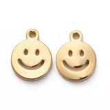 Ion Plating(IP)  304 Stainless Steel Charms, Cut-Out, Manual Polishing, Hollow, Flat Round with Smile, Real 18K Gold Plated, 8x6x1mm, Hole: 0.8mm, 50pc/Set