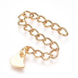 304 Stainless Steel Chain Extender, Curb Chain, with Charms, Heart, Golden, 58mm, Link: 4x3x0.5mm, Link: 4x3x0.5mm, 50pc/Set