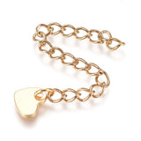 304 Stainless Steel Chain Extender, Curb Chain, with Charms, Heart, Golden, 60mm, Link: 4x3x0.5mm, 50pc/Set