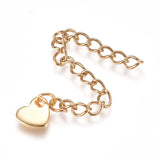 304 Stainless Steel Chain Extender, Curb Chain, with Charms, Heart, Golden, 60mm, Link: 4x3x0.5mm, 50pc/Set