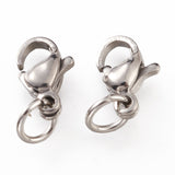 Tarnish Resistant 304 Stainless Steel Lobster Claw Clasps, With Jump Ring, Stainless Steel Color, 9x5.5x3.5mm, Hole: 3mm, Jump Ring: 5x0.6mm, 100pc/Set