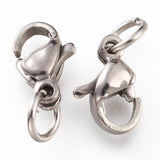 Tarnish Resistant 304 Stainless Steel Lobster Claw Clasps, With Jump Ring, Stainless Steel Color, 9x5.5x3.5mm, Hole: 3mm, Jump Ring: 5x0.6mm, 100pc/Set