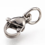 Tarnish Resistant 304 Stainless Steel Lobster Claw Clasps, With Jump Ring, Stainless Steel Color, 9x5.5x3.5mm, Hole: 3mm, Jump Ring: 5x0.6mm, 100pc/Set