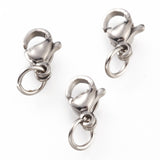 Tarnish Resistant 304 Stainless Steel Lobster Claw Clasps, With Jump Ring, Stainless Steel Color, 9x5.5x3.5mm, Hole: 3mm, Jump Ring: 5x0.6mm, 100pc/Set