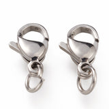 Tarnish Resistant 304 Stainless Steel Lobster Claw Clasps, With Jump Ring, Stainless Steel Color, 11x7x3mm, Hole: 3mm, Jump Ring: 5x0.6mm, 100pc/Set