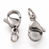 Tarnish Resistant 304 Stainless Steel Lobster Claw Clasps, With Jump Ring, Stainless Steel Color, 11x7x3mm, Hole: 3mm, Jump Ring: 5x0.6mm, 100pc/Set