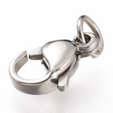 Tarnish Resistant 304 Stainless Steel Lobster Claw Clasps, With Jump Ring, Stainless Steel Color, 11x7x3mm, Hole: 3mm, Jump Ring: 5x0.6mm, 100pc/Set