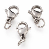 Tarnish Resistant 304 Stainless Steel Lobster Claw Clasps, With Jump Ring, Stainless Steel Color, 11x7x3mm, Hole: 3mm, Jump Ring: 5x0.6mm, 100pc/Set