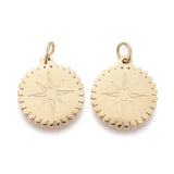 Ion Plating(IP) 304 Stainless Steel Pendants, with Jump Ring, Laser Cut, Flat Round with Star, Golden, 11.5x10x0.8mm, Jump Ring: 3.5x0.5mm, 2.5mm Inner Diameter, 10pc/Set