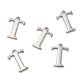 Tarnish Resistant 304 Stainless Steel Alphabet Charms, Stainless Steel Color, Letter.T, 12x8.5x1mm, Hole: 1mm, 20pc/Set