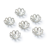 Non-Tarnish 304 Stainless Steel Fancy Bead Caps, Hollow, Multi-Petal, Flower, Stainless Steel Color, 7x2.5mm, Hole: 1mm, 50pc/Set