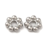 Non-Tarnish 304 Stainless Steel Spacer Beads, Flower, Granulated Beads, Stainless Steel Color, 4x1.2mm, Hole: 1.4mm, 100pc/Set