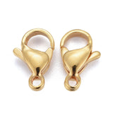 304 Stainless Steel Lobster Claw Clasps, Parrot Trigger Clasps, Real 24K Gold Plated, 3/8x1/4x1/8 inch(11x7x3.5mm), Hole: 1.2mm, 100pc/Set