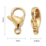 304 Stainless Steel Lobster Claw Clasps, Parrot Trigger Clasps, Real 24K Gold Plated, 3/8x1/4x1/8 inch(11x7x3.5mm), Hole: 1.2mm, 100pc/Set