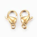 304 Stainless Steel Lobster Claw Clasps, Parrot Trigger Clasps, Real 24K Gold Plated, 13x8x4mm, Hole: 1.5mm, 100pc/Set