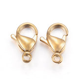 304 Stainless Steel Lobster Claw Clasps, Parrot Trigger Clasps, Real 24K Gold Plated, 13x8x4mm, Hole: 1.5mm, 100pc/Set