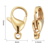 304 Stainless Steel Lobster Claw Clasps, Parrot Trigger Clasps, Real 24K Gold Plated, 15x9x4.5mm, Hole: 2mm, 100pc/Set