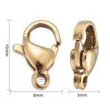 Ion Plating(IP) 304 Stainless Steel Lobster Claw Clasps, Parrot Trigger Clasps, Real 18k Gold Plated, 10x6x3mm, Hole: 1.5mm, 200pc/Set