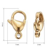 Ion Plating(IP) 304 Stainless Steel Lobster Claw Clasps, Parrot Trigger Clasps, Real 18k Gold Plated, 11x7x3mm, Hole: 1.5mm, 100pc/Set