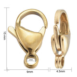 Ion Plating(IP) 304 Stainless Steel Lobster Claw Clasps, Parrot Trigger Clasps, Real 18k Gold Plated, 15x9x4.5mm, Hole: 2mm, 100pc/Set