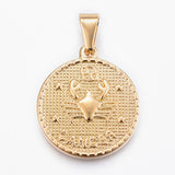 304 Stainless Steel Pendant Sets, Flat Round with Twelve Constellation/Zodiac Sign, Real 18K Gold Plated, 29x25x3.2mm, Hole: 9x4.5mm, 12pcs/set