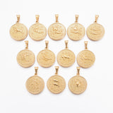 304 Stainless Steel Pendant Sets, Flat Round with Twelve Constellation/Zodiac Sign, Real 18K Gold Plated, 29x25x3.2mm, Hole: 9x4.5mm, 12pcs/set