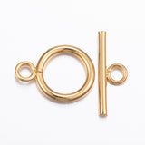 304 Stainless Steel Toggle Clasps, Real 18k Gold Plated, Ring: 18.5x13.5x2mm, Hole: 3mm, Bar: 20x7x2mm, Hole: 3mm, 10Sets/Pack