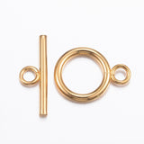 304 Stainless Steel Toggle Clasps, Real 18k Gold Plated, Ring: 18.5x13.5x2mm, Hole: 3mm, Bar: 20x7x2mm, Hole: 3mm, 10Sets/Pack