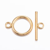 304 Stainless Steel Toggle Clasps, Real 18k Gold Plated, Ring: 21x16x2mm, hole: 3mm, Bar: 23x7x2mm, Hole: 3mm, 50Set/Set