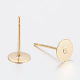 304 Stainless Steel Stud Earring Findings, Flat Round, Real 24k Gold Plated, 8x0.3mm, Pin: 0.7mm, 100pcs/Set