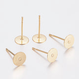 304 Stainless Steel Stud Earring Findings, Flat Round, Real 24k Gold Plated, 8x0.3mm, Pin: 0.7mm, 100pcs/Set