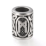 304 Stainless Steel Beads, Viking Runes Beads for Hair Beards, Dreadlocks Hair Braiding, Column with Rune/Futhark/Futhorc, Antique Silver, 13.5x10mm, Hole: 6mm, 10pc/Set