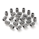 304 Stainless Steel Beads, Viking Runes Beads for Hair Beards, Dreadlocks Hair Braiding, Column with Rune/Futhark/Futhorc, Antique Silver, 13.5x10mm, Hole: 6mm, 10pc/Set