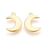 304 Stainless Steel Charms, Moon, Real 24k Gold Plated, 15.5x11x1mm, Hole: 1.4mm, 100pc/Set