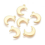 304 Stainless Steel Charms, Moon, Real 24k Gold Plated, 15.5x11x1mm, Hole: 1.4mm, 100pc/Set