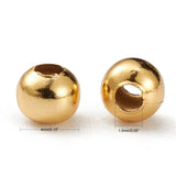 304 Stainless Steel Beads, Round, Real 24K Gold Plated, 4x3.5~4mm, Hole: 1.5mm, 100pcs/Set