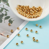 304 Stainless Steel Beads, Round, Real 24K Gold Plated, 4x3.5~4mm, Hole: 1.5mm, 100pcs/Set