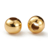 304 Stainless Steel Beads, Round, Real 24K Gold Plated, 4x3.5~4mm, Hole: 1.5mm, 100pcs/Set