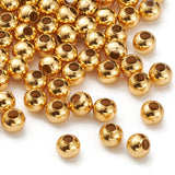 304 Stainless Steel Beads, Round, Real 24K Gold Plated, 4x3.5~4mm, Hole: 1.5mm, 100pcs/Set