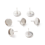 Tarnish Resistant 304 Stainless Steel Flat Round Stud Earring Settings, Earring Posts, Stainless Steel Color, Tray: 10mm, 12mm, Pin: 1mm, 200pc/Set