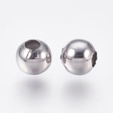 Round 304 Stainless Steel Spacer Beads, Stainless Steel Color, 6mm, Hole: 2mm, 200pcs/Set