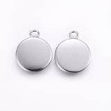 Tarnish Resistant 304 Stainless Steel Pendant Cabochon Settings, Plain Edge Bezel Cups, Flat Round, Stainless Steel Color, Tray: 12mm, 17.5x14x2mm, Hole: 2.5mm, 100pc/Set