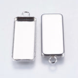 Tarnish Resistant 304 Stainless Steel Pendant Cabochon Settings, Plain Edge Bezel Cups, Rectangle, Stainless Steel Color, Tray: 10x25mm, 30x11x2mm, Hole: 2mm, 10pc/Set