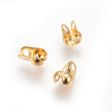 304 Stainless Steel Bead Tips, Calotte Ends, Clamshell Knot Cover, Golden, 6.5x4.5x3mm, Hole: 1.4mm, 100pcs/Set