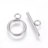 Non-Tarnish 304 Stainless Steel Toggle Clasps, Ring, Stainless Steel Color, Ring: 18.5x13.5x2mm, Bar: 7x20x2mm, Hole: 3mm, 10Set/Set