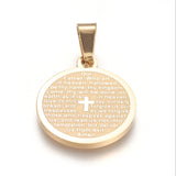 Ion Plating(IP) 304 Stainless Steel Pendants, Flat Round with Lord's Prayer Cross, Golden, 21x18x1.5mm, Hole: 6x4mm, 10pc/Set