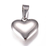 304 Stainless Steel Pendants, Heart, Stainless Steel Color, 19.5x20x5.5mm, Hole: 7x3mm, 10pcs/Set